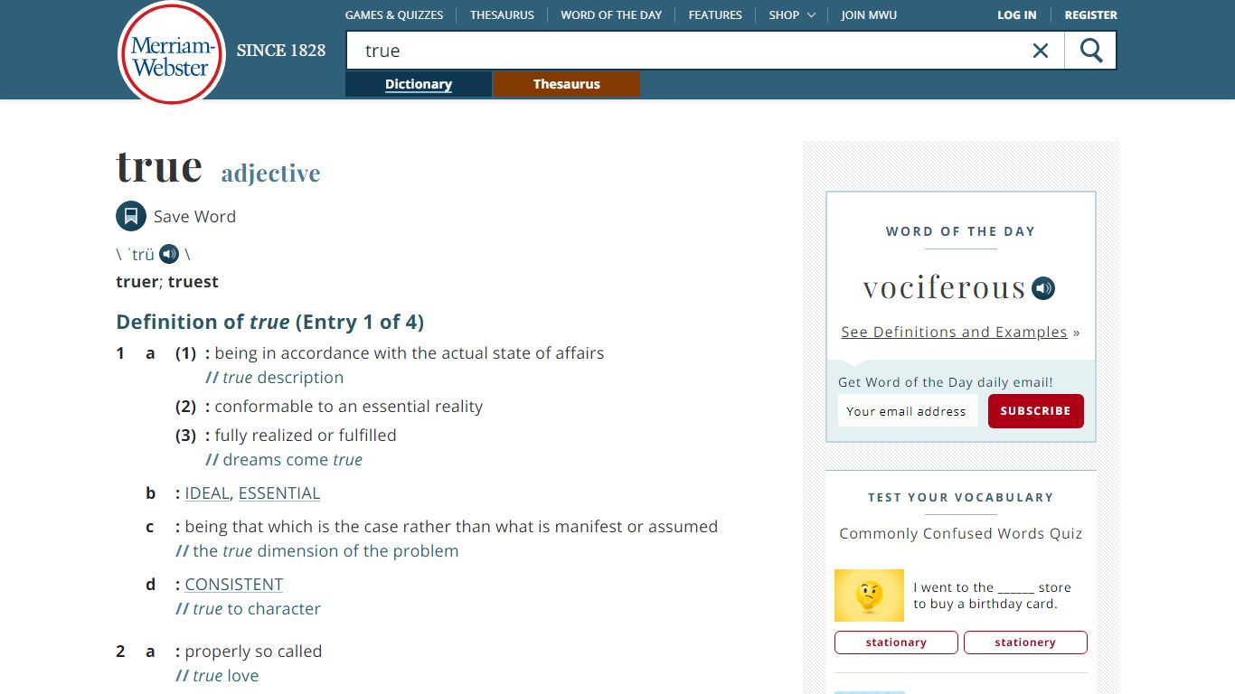 True Definition & Meaning - Merriam-Webster